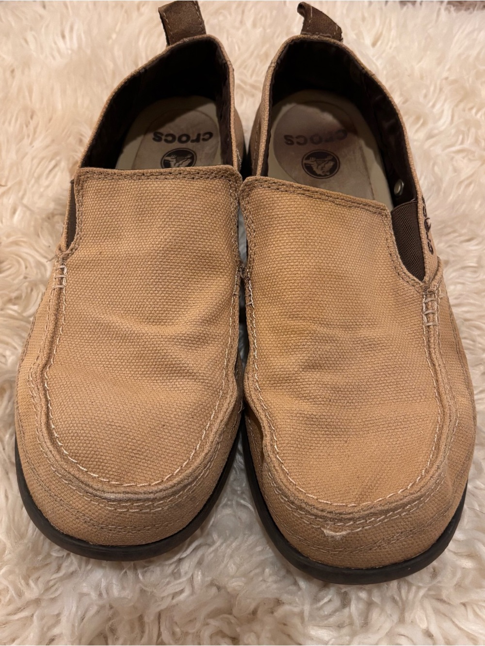CROCS Men’s Slip-On Loafers in Tan Canvas